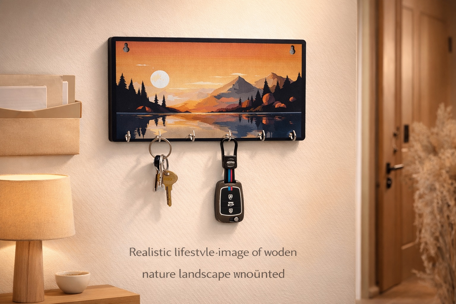 Nature's Key Rack Buy CRAIND Sunset Deer Design Wall Key Holder – 5 Hook MDF Key Hanger ...