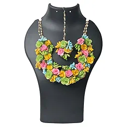 Artificial Flower Jewellery Designer Set for Women & Girls Mehandi|Haldi|Bridal|Baby Shower|Marriage
