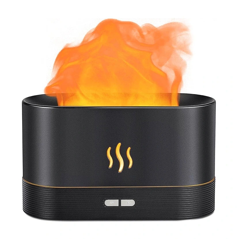 Fire Flame Aromatherapy Humidifier for Home | Ultrasonic Essential Oil Aroma Diffuser with Multi-Colour LED (6.5 x 4 Inches, 180ml Tank) (Black)