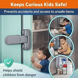 SPY KIDS® Child Proof Fridge Lock | EN71 Certified Baby Proofing | No-Drill Strong 3M Adhesive | Refrigerator, Freezer, Cabinet & Oven Door Latch | One-Hand Adult Unlock | Toddler & Pet Proof | Grey