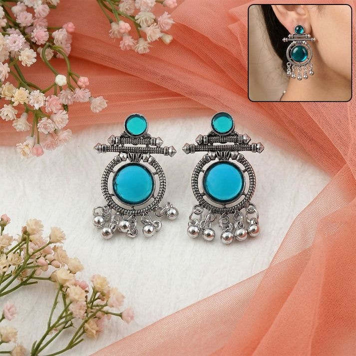 Oxidized Silver Teal Stone Earrings