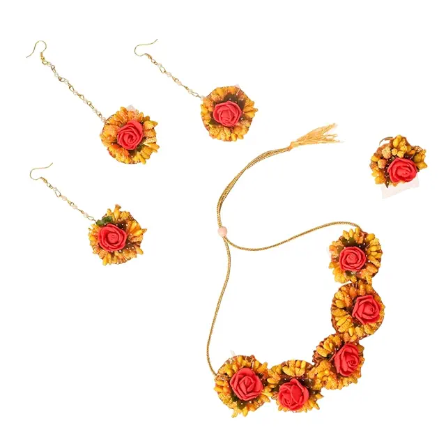 Artificial Flower Jewellery Designer Set for Women & Girls Mehandi|Haldi|Bridal|Baby Shower|Marriage