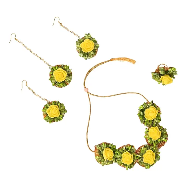 Artificial Flower Jewellery Designer Set for Women & Girls Mehandi|Haldi|Bridal|Baby Shower|Marriage