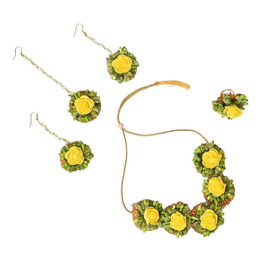 Artificial Flower Jewellery Designer Set for Women & Girls Mehandi|Haldi|Bridal|Baby Shower|Marriage