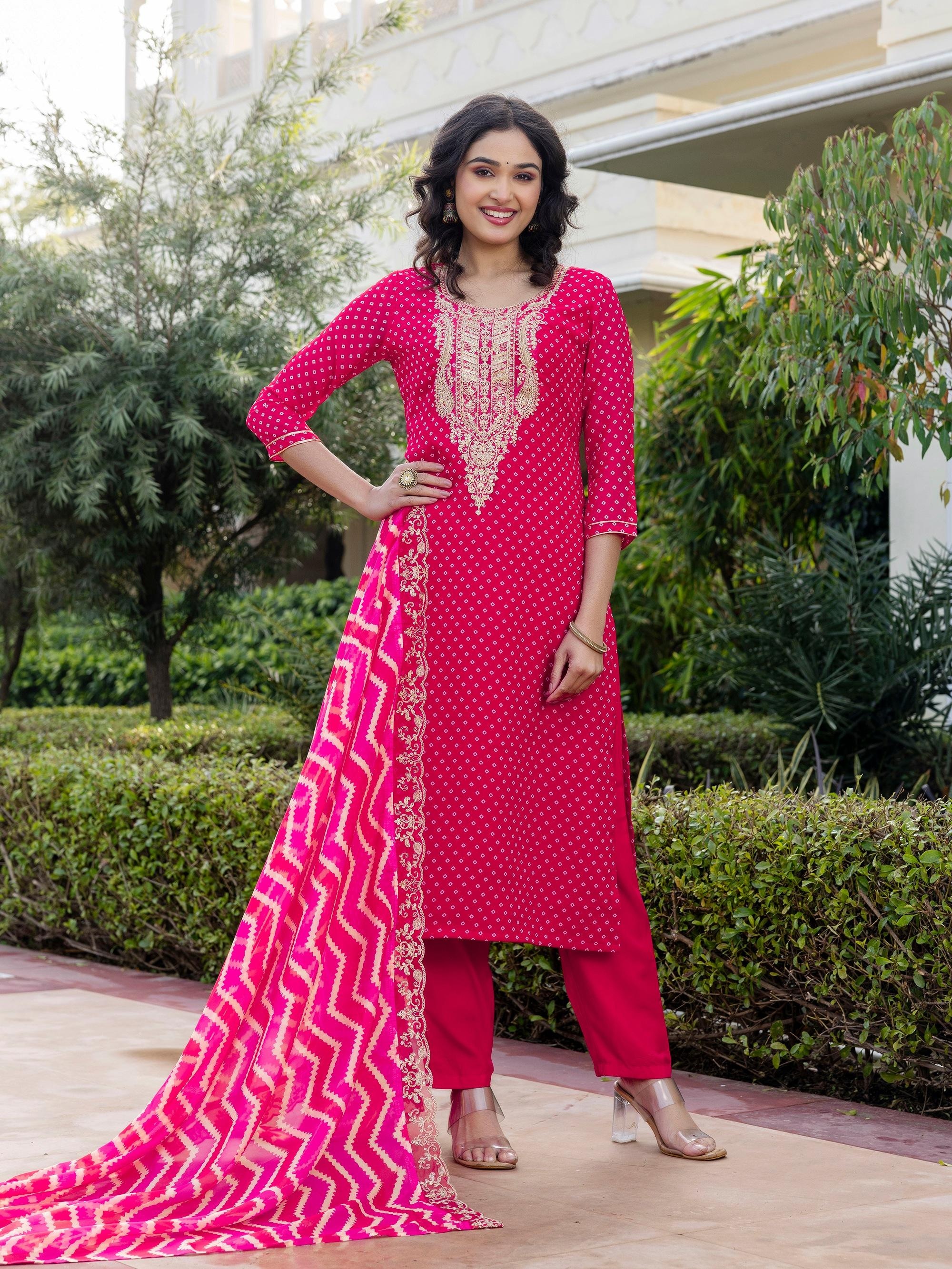 Printed Kurta With Yok Embroidred And Printed Pant Set