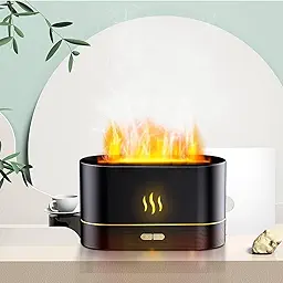 Fire Flame Aromatherapy Humidifier for Home | Ultrasonic Essential Oil Aroma Diffuser with Multi-Colour LED (6.5 x 4 Inches, 180ml Tank) (Black)
