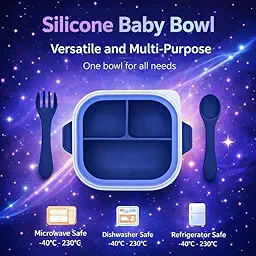 SPY KIDS® Silicone Baby Feeding Set | Suction Bowl with Lid + 3-Section Divided Plate + Soft Spoon & Fork | Baby-Led Weaning Toddler Tableware | BPA-Free, Microwave & Dishwasher Safe | 6–36 Months