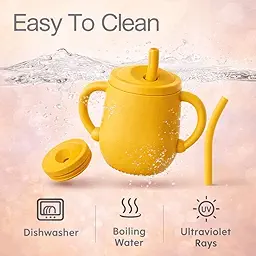 SPY KIDS® Silicone Baby Sippy Cup with Soft Straw & Lid | 3-in-1 Training Cup for Baby-Led Weaning | Leak-Proof, BPA-Free, Dishwasher Safe | Bottle to Cup Transition | Infants & Toddlers 6 Months+