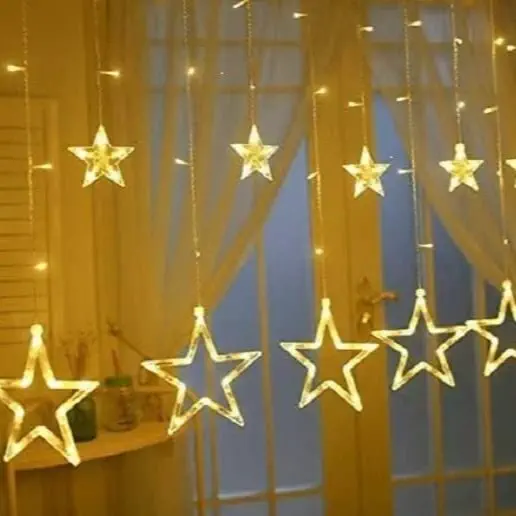 10 Stars LED Curtain String Light with Self Adhesive Wall Hooks for Hanging (5+5 Stars, Warm White)