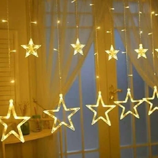 10 Stars LED Curtain String Light with Self Adhesive Wall Hooks for Hanging (5+5 Stars, Warm White)