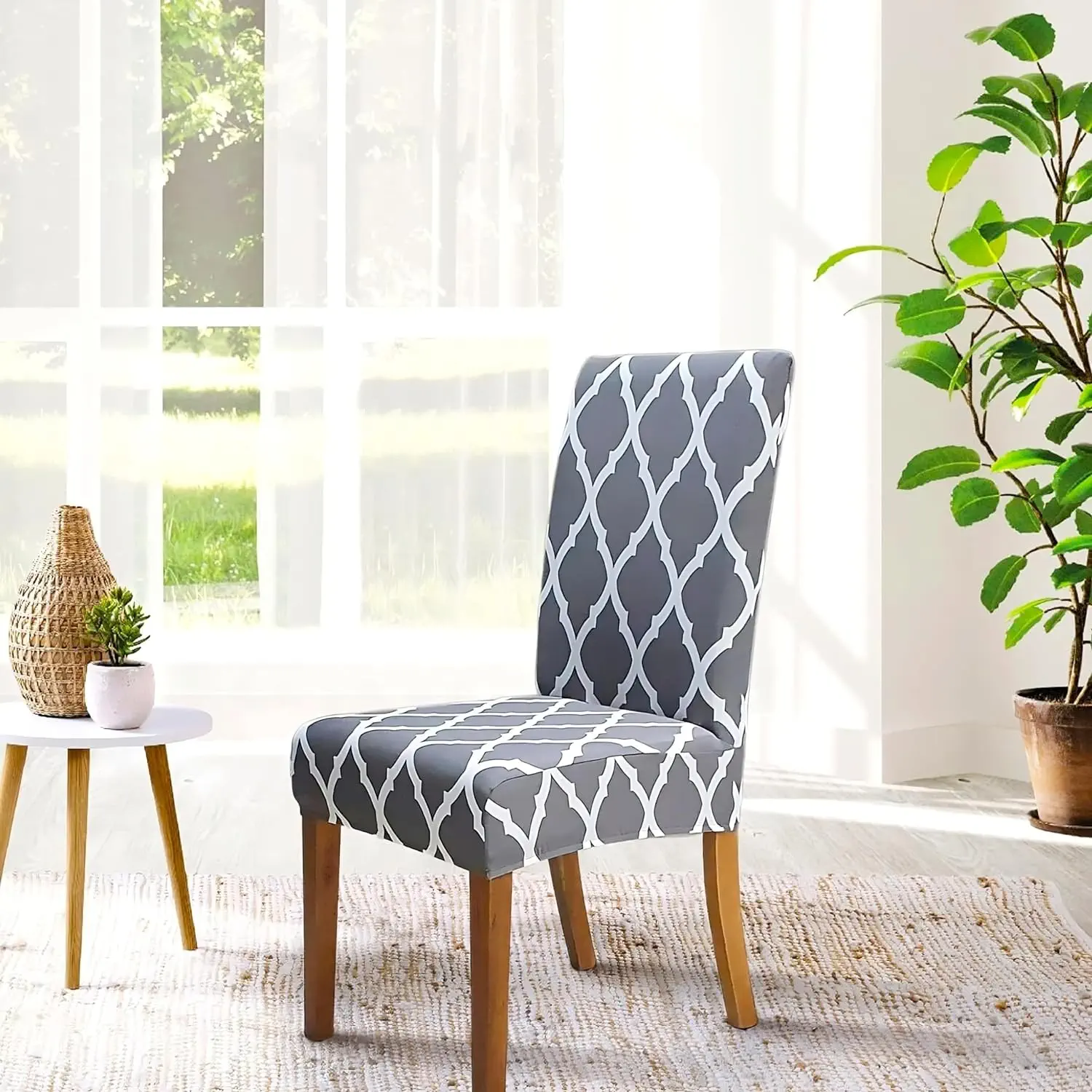 Stretchable Elastic Dining Chair Cover Set, Washable Chair Slipcovers (Grey Diamond, CC-01)