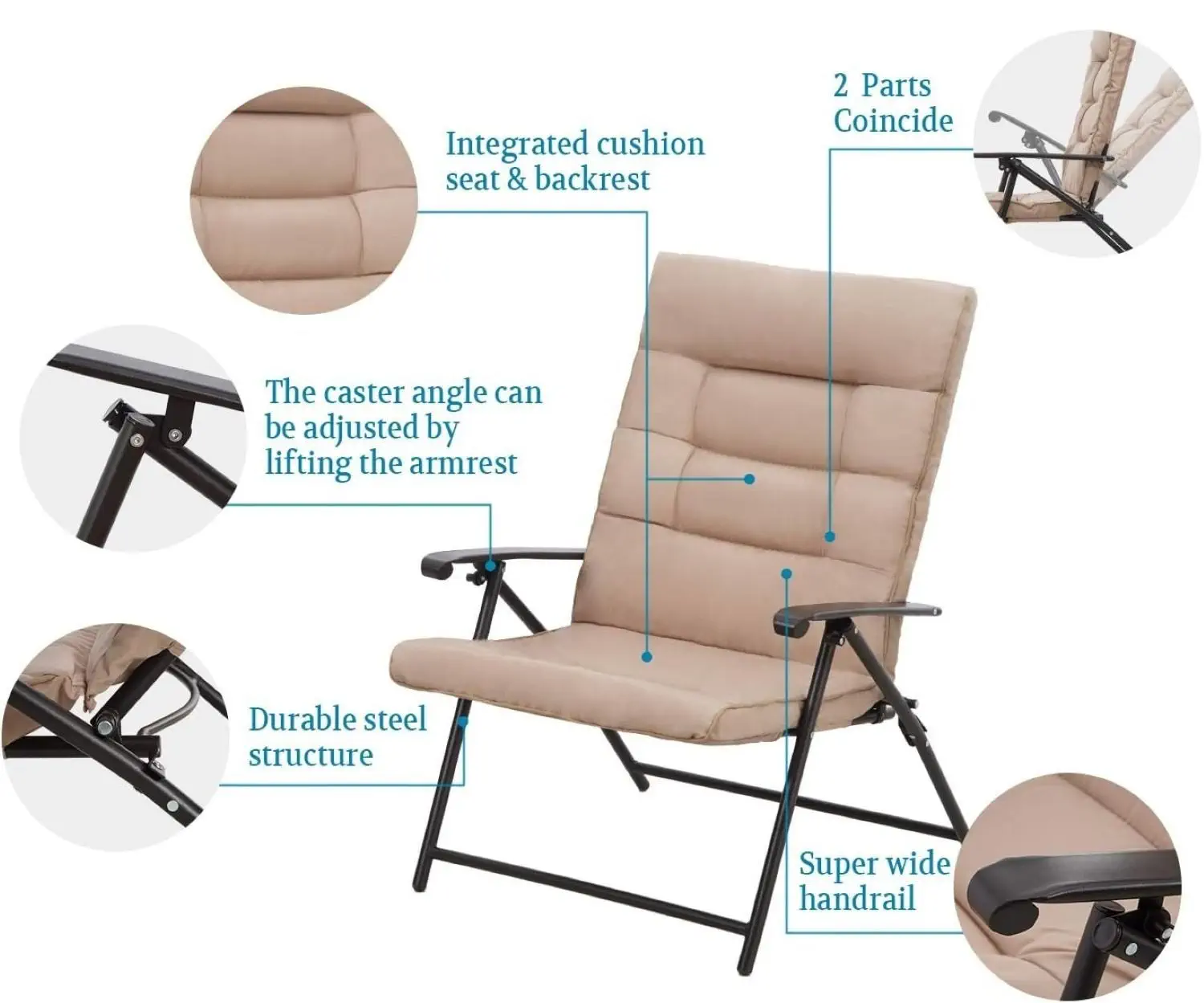 Comfort Relax Arm Chair with 2 Reclining Positions, Metal Frame, Microfiber Padding (Beige, 35x26")