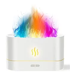 Fire Flame Aromatherapy Humidifier for Home | Ultrasonic Essential Oil Aroma Diffuser with Multi-Colour LED (6.5 x 4 Inches, 180ml Tank) (White)
