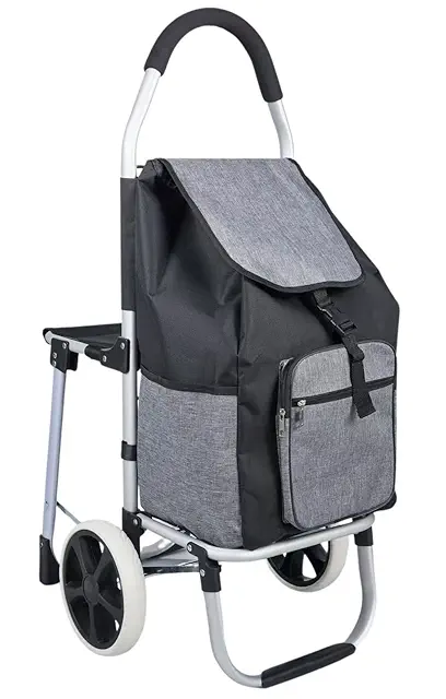 Premium Shopping Trolley Bag with Attached Chair & Wheels | Grocery Shopping Cart Bag 45 Liter (100 x 45 x 33.5 cm, Multicolour Bag)