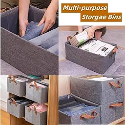 Stackable Wardrobe Organizer Open Storage Boxes With Foldable Steel Frame & Side Handle (Pack of 2) - 18x11x7 Inches, Grey