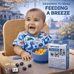 SPY KIDS® Silicone Suction Baby Bowl with Spoon & Fork Set | Strong Non-Slip Base | 100% Food Grade BPA-Free | Microwave & Dishwasher Safe | Baby-Led Weaning Toddler Dinnerware | 6+ Months