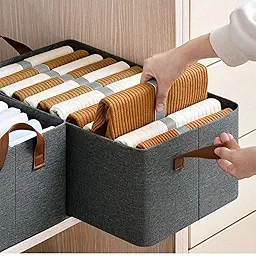 Stackable Wardrobe Organizer Open Storage Boxes With Foldable Steel Frame & Side Handle (Pack of 2) - 18x11x7 Inches, Grey