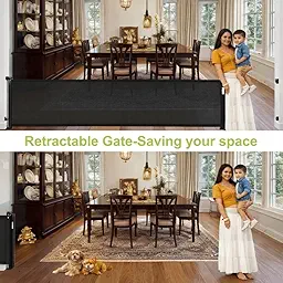 SPY KIDS® Retractable Dog & Baby Gate - Mesh Safety Gate for Babies & Pets | Easy Drill Installation Wide 300 cm | 86 cm Height | Ideal for Doorways, Stairs, Hallways | Indoor/Outdoor