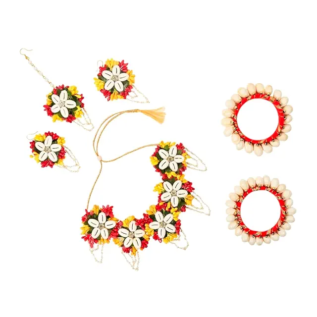 Artificial Flower Jewellery Designer Set for Women & Girls Mehandi|Haldi|Bridal|Baby Shower|Marriage