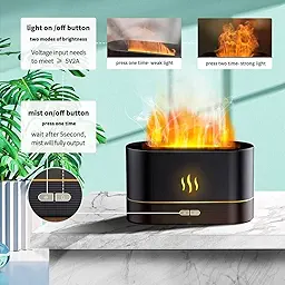 Fire Flame Aromatherapy Humidifier for Home | Ultrasonic Essential Oil Aroma Diffuser with Multi-Colour LED (6.5 x 4 Inches, 180ml Tank) (Black)