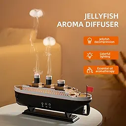Titanic Steam Ship Design Humidifier Diffuser For Home, Office | Ultrasonic Aromatherapy Mist Diffuser (Multi-Colour LED, 12 X 5.5 IN, 250ml, Black