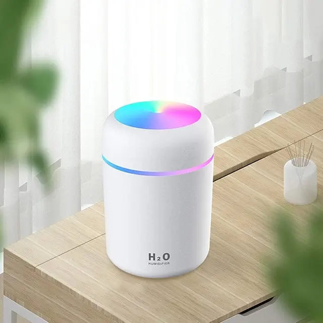 Colorful Cool Mini Humidifier, Essential Oil Diffuser For Home, Office, Car (4.5 x 2.5 Inches, White)