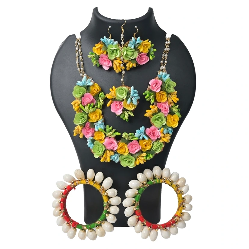 Artificial Flower Jewellery Designer Set for Women & Girls Mehandi|Haldi|Bridal|Baby Shower|Marriage