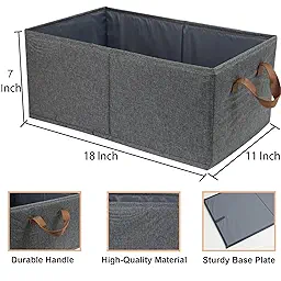 Stackable Wardrobe Organizer Open Storage Boxes With Foldable Steel Frame & Side Handle (Pack of 2) - 18x11x7 Inches, Grey