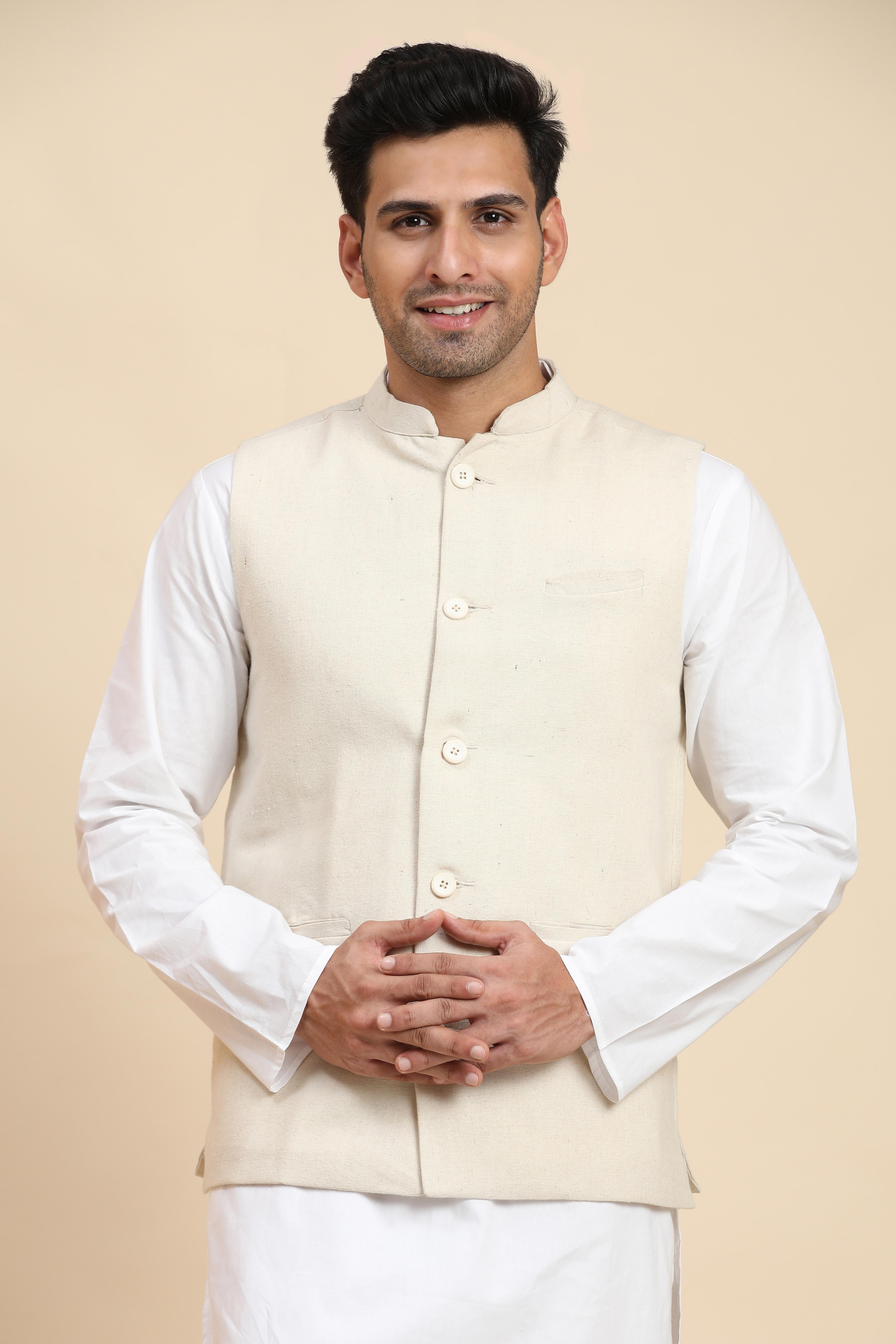 SKAVIJ Heren Indian Dupion Zijden Kurta Pyjama En Nehru Jas