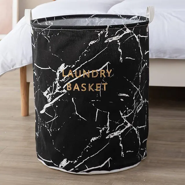 60 Liter Foldable Woven Laundry Basket Hamper, Freestanding Laundry Bag With Handle (50x40 cm,Black)