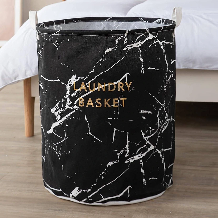 60 Liter Foldable Woven Laundry Basket Hamper, Freestanding Laundry Bag With Handle (50x40 cm,Black)