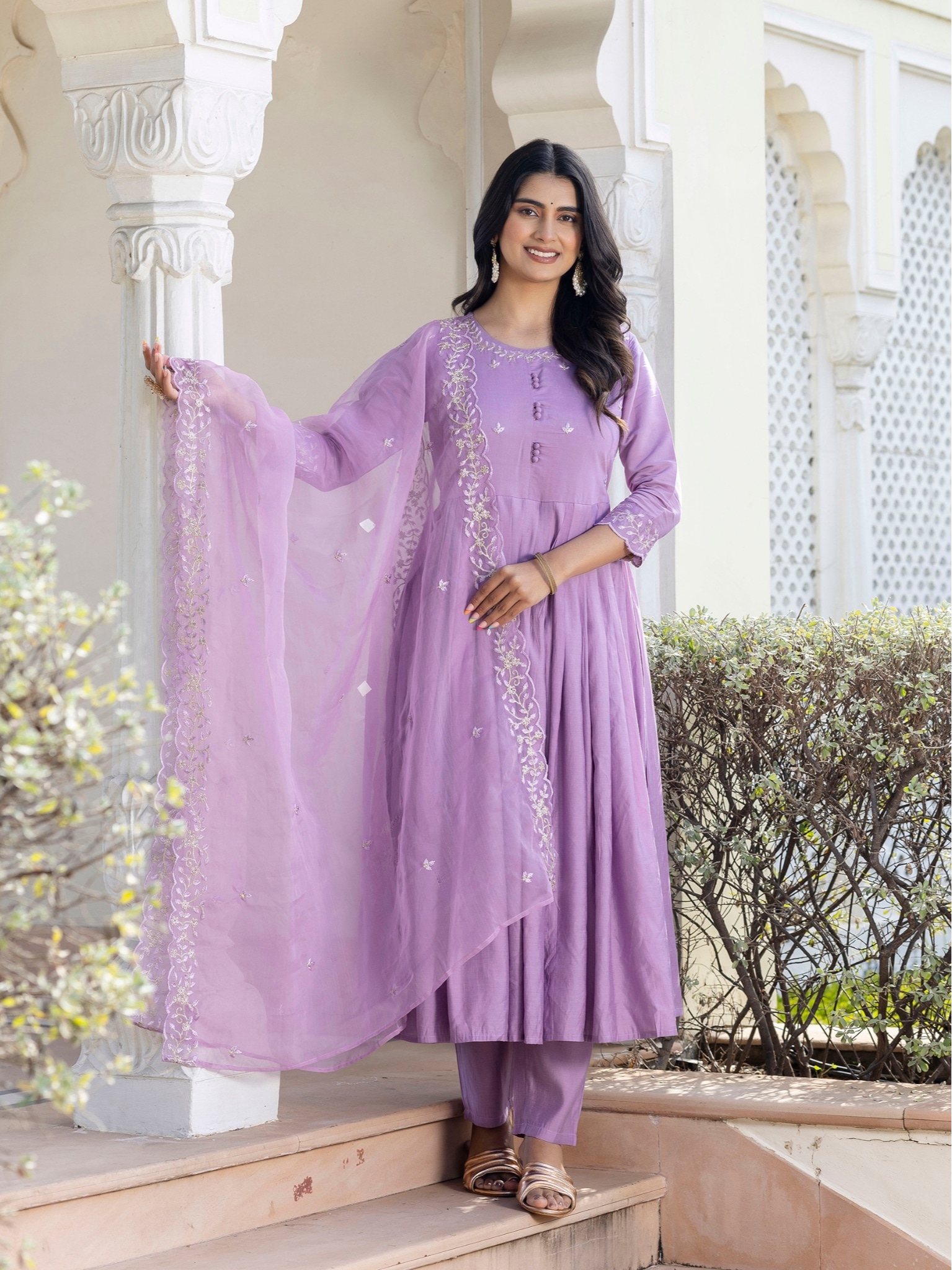 Women Purple Viscose  Embroidery Work Kurta Set With Dupatta