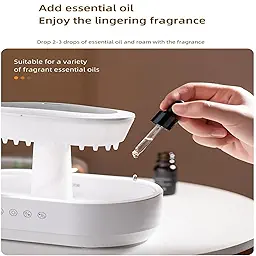 Musical Rain Drops Aroma Diffuser Humidifier for Home (with Inbuilt Soothing Music, Multi-Colour LED, 6 Inches Height, 250ml Tank) - White