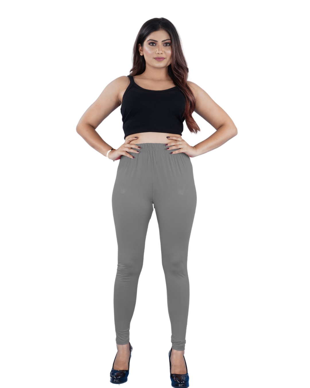Buy Women's Solid Elasticated GREY Leggings | Shrija Creation