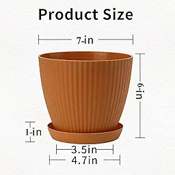 7-Inches Flower & Plant Pot for Indoor Outdoor Use, with Water Drain Plate (Pack of 5)