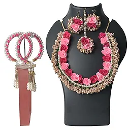 Artificial Flower Jewellery Designer Set for Women & Girls Mehandi|Haldi|Bridal|Baby Shower|Marriage