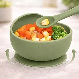 SPY KIDS® Silicone Suction Baby Bowl with Spoon & Fork Set | Strong Non-Slip Base | 100% Food Grade BPA-Free | Microwave & Dishwasher Safe | Baby-Led Weaning Toddler Dinnerware | 6+ Months