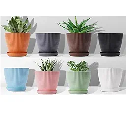 7-Inches Flower & Plant Pot for Indoor Outdoor Use, with Water Drain Plate (Pack of 5)