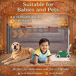 SPY KIDS® Retractable Baby Gate | Easy Drill | Extra Wide 140cm Mesh Safety Gate for Stairs, Doorways & Hallways | Babies & Pets | One-Hand Lock | Indoor & Outdoor | 86cm Height