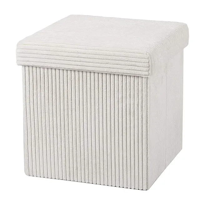 Foldable Ottoman Pouf Stool, Storage Caddy | 15x15x15", 55 Liter, 100 KG Capacity, Flannel Cloth