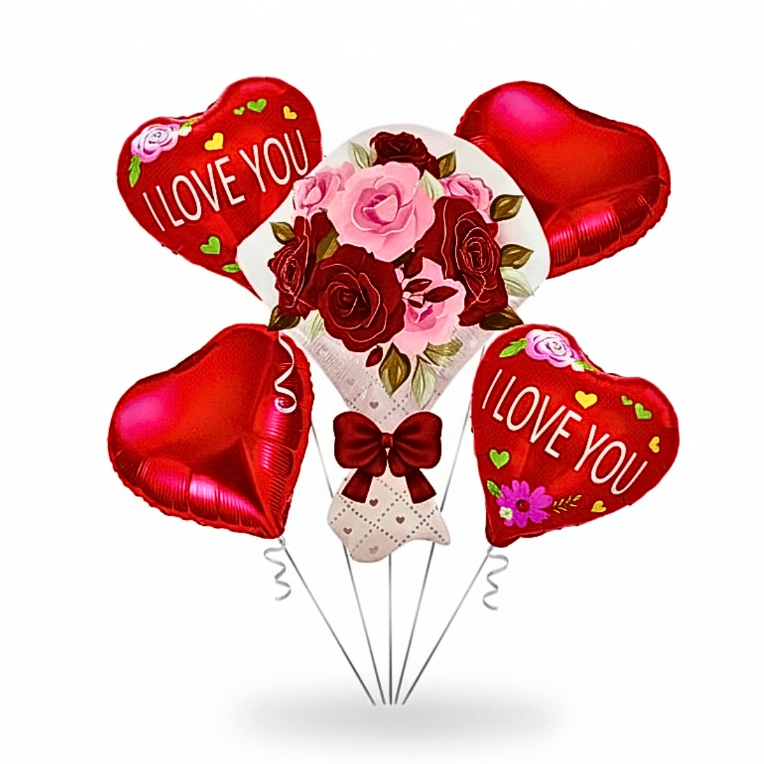 Buy I Love You Foil Balloon Bouquet Set – 5 Pcs Romantic Heart Balloons ...