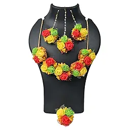 Artificial Flower Jewellery Designer Set for Women & Girls Mehandi|Haldi|Bridal|Baby Shower|Marriage