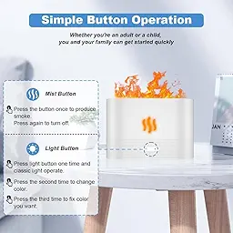 Fire Flame Aromatherapy Humidifier for Home | Ultrasonic Essential Oil Aroma Diffuser with Multi-Colour LED (6.5 x 4 Inches, 180ml Tank) (White)