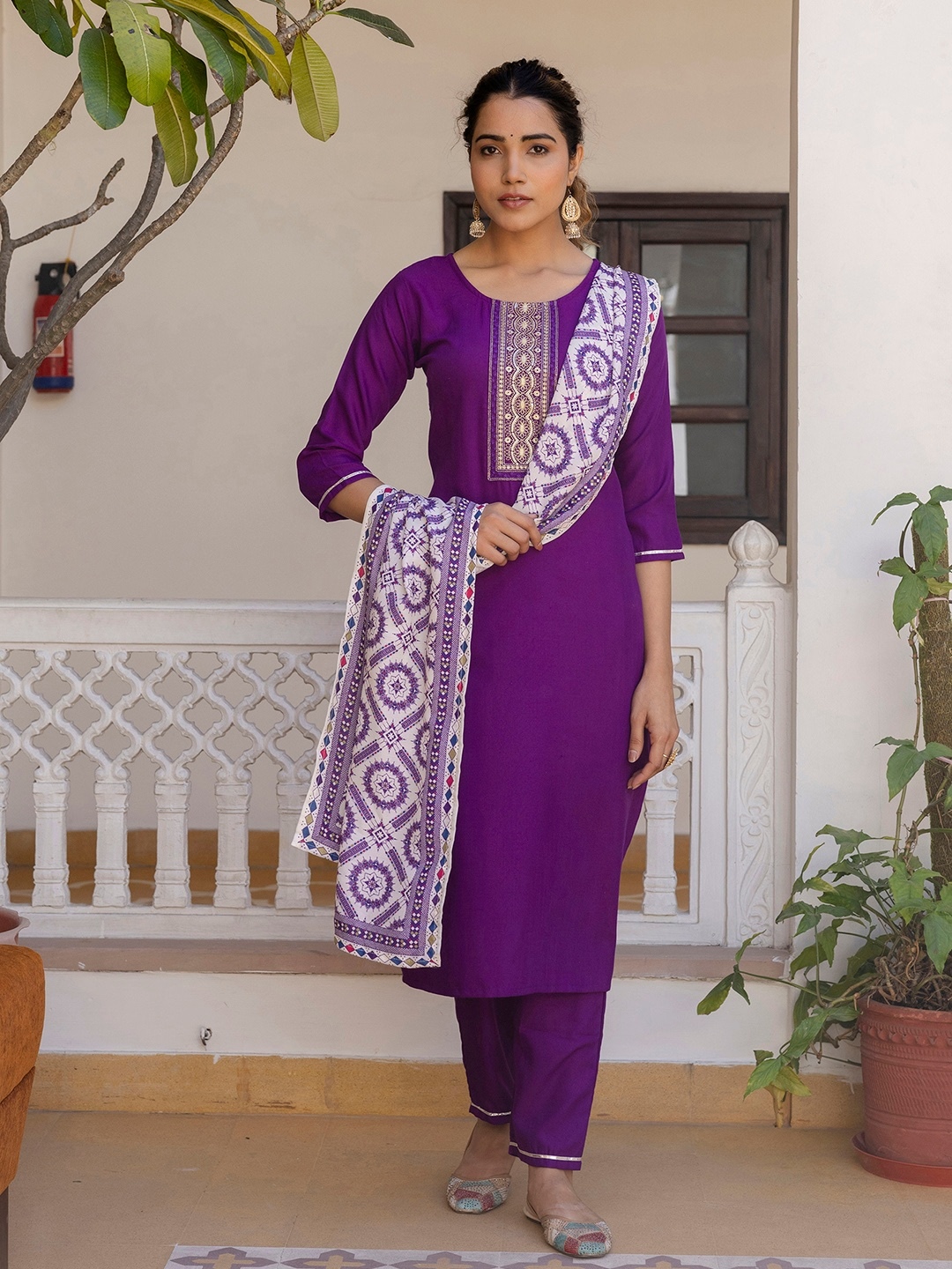 Women's Embroidered Straight Kurta Set with Dupatta