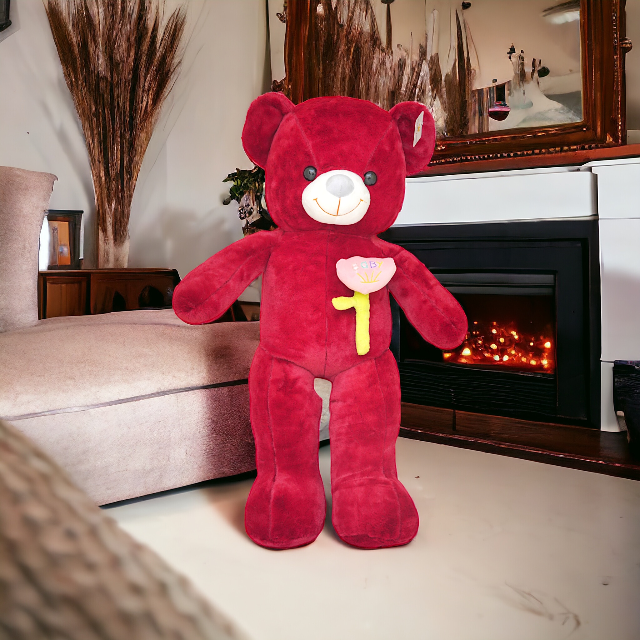 Buy Maroon Flower Teddy Bear, Feet of Silky Soft Comfort with
