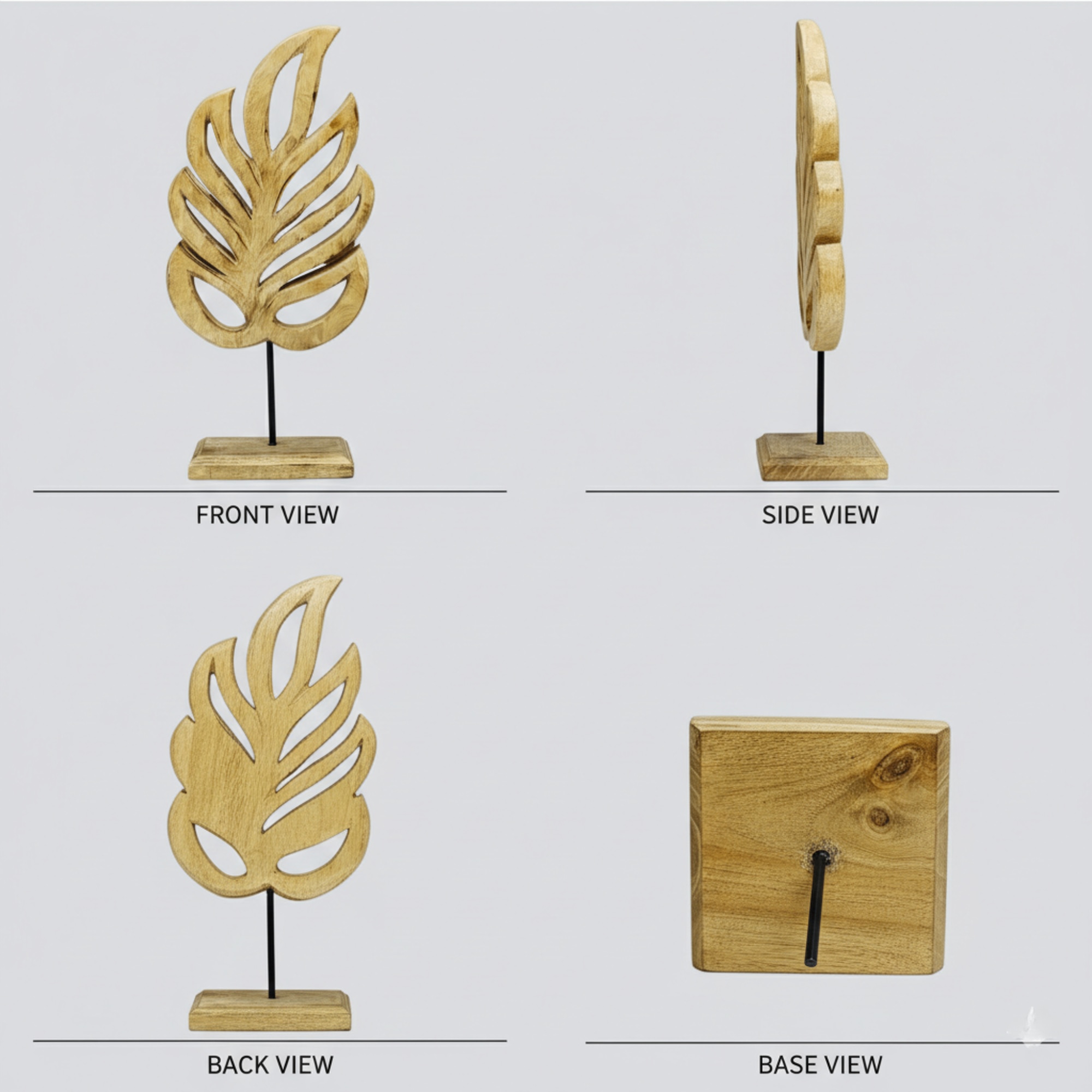 Handcrafted Wooden Leaf Sculpture | Modern Table Décor