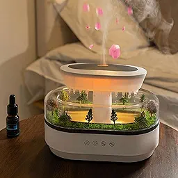 Musical Rain Drops Aroma Diffuser Humidifier for Home (with Inbuilt Soothing Music, Multi-Colour LED, 6 Inches Height, 250ml Tank) - White