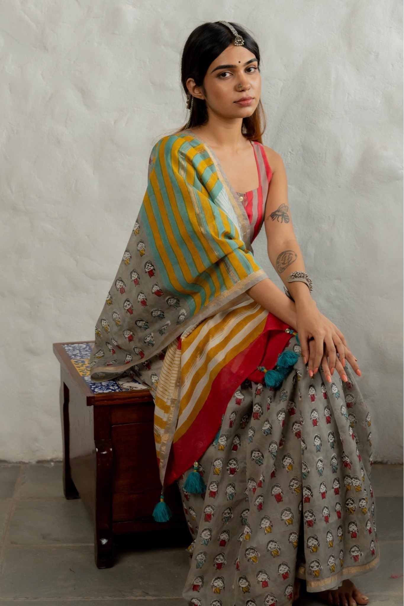 Buy CHAPPA 8 - Mul Chanderi Cotton Saree with Block Print, Zari Border ...