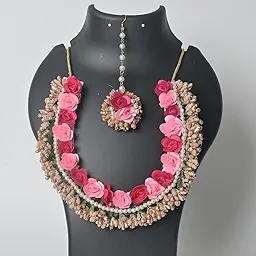 Artificial Flower Jewellery Designer Set for Women & Girls Mehandi|Haldi|Bridal|Baby Shower|Marriage