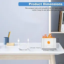 Fire Flame Aromatherapy Humidifier for Home | Ultrasonic Essential Oil Aroma Diffuser with Multi-Colour LED (6.5 x 4 Inches, 180ml Tank) (White)